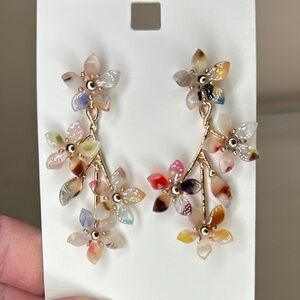 Gold Cascade Earrings with Floral Design